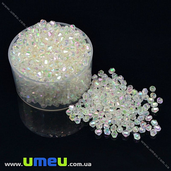 Намистини акрилові Біконуси, 4х4 мм, Білі АВ (BUS-018067)