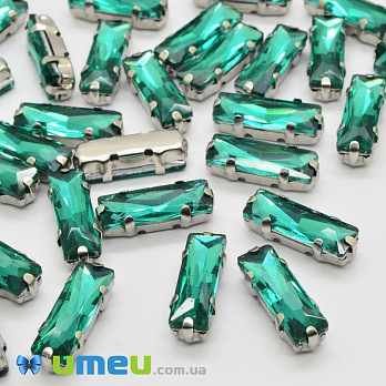Шатон прямокутний 15х5 мм, Темне срібло, Смарагдовий (KAB-038011)