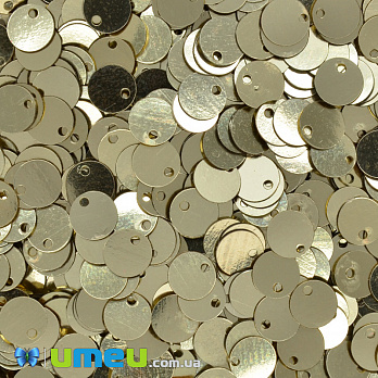 Паєтки Індія круглі плоскі (зміщений отвір), 6,5 мм, Золотисті світлі (PAI-041429)