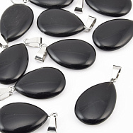 Подвеска Капля плоская, Натур. камень Агат черный, 27х16 мм (POD-020876)