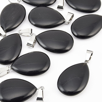 Подвеска Капля плоская, Натур. камень Агат черный, 27х16 мм (POD-020876)