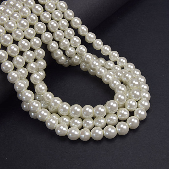 Бусины стеклянные Жемчуг Premium, 8 мм, Кремовые, Круглые (BUS-060320)