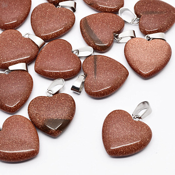 Подвеска Сердце, Синт. камень Авантюрин Золотой песок, 20х20 мм (POD-054345)