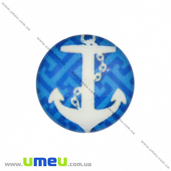 Кабошон стекл. с принтом Морской якорь, 16 мм, Круглый (KAB-017644)