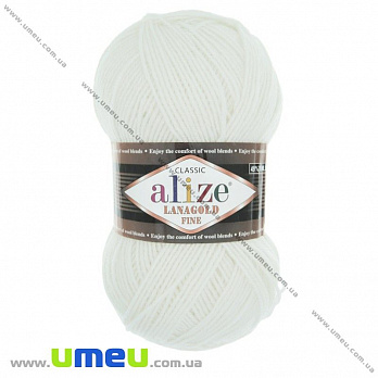 Пряжа Alize Lanagold Fine 100 г, 390 м, Белая 55 (YAR-023311)