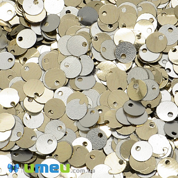 Пайетки Индия круглые плоские (смещённое отверстие), 5 мм, Серебристо-бежевые (PAI-037436)