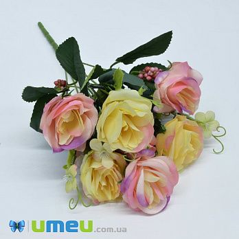 Букет троянд, 33 см, Рожево-жовтий (DIF-044938)