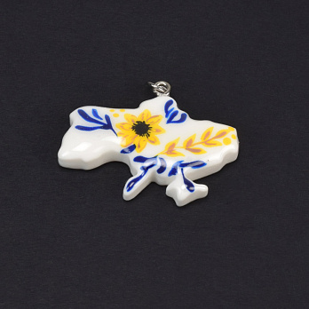 Подвеска Карта Украины из полимерной глины, 32х26 мм, С рисунком (POD-059390)