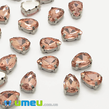 Шатон капля 14х10 мм, Темное серебро, Персиковый (KAB-052598)