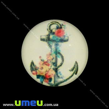 Кабошон стекл. с принтом Морской якорь, 16 мм, Круглый (KAB-017681)