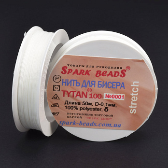 Нить для бисера Титан 100, Белая (стрейч) №001, 50 м (MUL-061368)