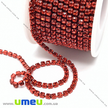 Стразовая цепь SS12 (2,8 мм), Красная, Стразы стеклянные красные (ZEP-036421)