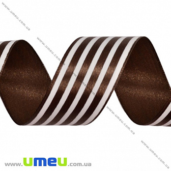 Атласная лента в полоску, 25 мм, Коричневая (LEN-016707)