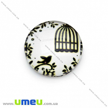 Кабошон стекл. с принтом Птичка, 18 мм, Круглый (KAB-013668)