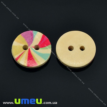 Гудзик дерев'яний Круглий з принтом, 15 мм, Натуральне дерево (PUG-013061)