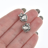 Намистини мет. Серце з ведмедиком, 13х11х8 мм, Античне срібло (BUS-006461)