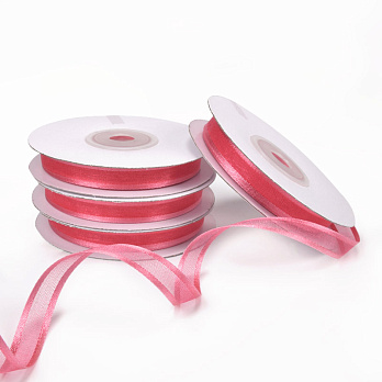 Стрічка з органзи з атласним кантом, 10 мм, Коралова (LEN-056780)