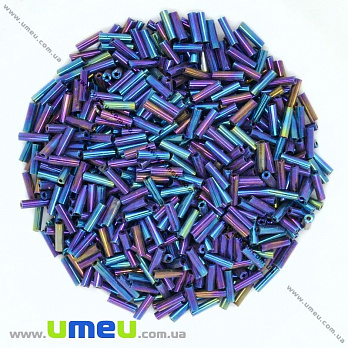 Бісер китайський стеклярус, 6 мм, Ірис синій перламутровий (BIS-012042)