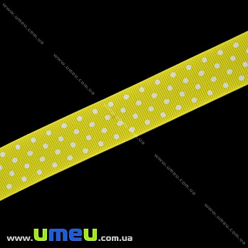 Репсова стрічка в горошок, 25 мм, Жовта (LEN-016670)