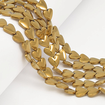 Намистини Гематит, Нат. камінь, Серце, 10х10х3 мм, З покриттям, Золотисті (BUS-057819)