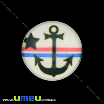 Кабошон стекл. с принтом Морской якорь, 16 мм, Круглый (KAB-017670)