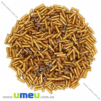 Бисер китайский стеклярус скрученный, 6 мм, Золото блестящий (BIS-000633)