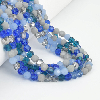 Бусины круглые граненые, 6 мм, Микс синий (BUS-057332)