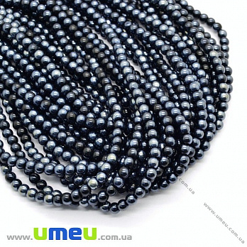 Бусина стеклянная, 4 мм, Мокрый асфальт, Круглая (BUS-028086)