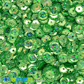 Пайетки Китай круглые граненые, 6,5 мм, Салатовые АВ (PAI-048066)