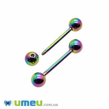 Серьга штанга для пирсинга из нерж. стали, 28х6 мм, Разноцветная (OSN-048059)
