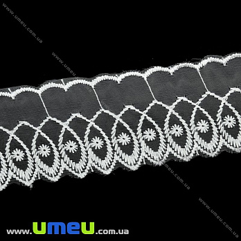 Кружево органза Волна, 50 мм, Белое (LEN-015546)