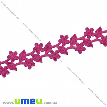 Тесьма тисненая Цветы с листиками, 20 мм, Малиновая (LEN-019731)