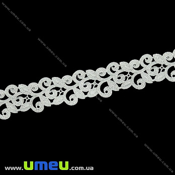 Тесьма тисненая Листики, 20 мм, Серебристая (LEN-022619)