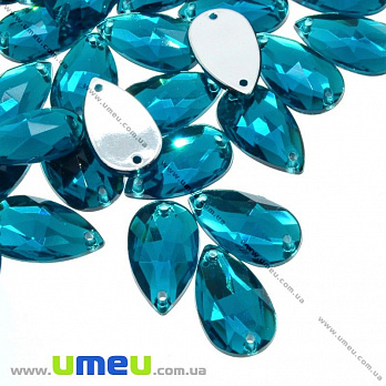 Пришивной кристалл пласт. Капля граненая, 16х10 мм, Бирюзовый (KAB-012194)