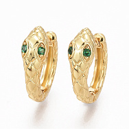 Сережки-кільця Huggie, Латунь з покриттям 18 kt, Стрази куб. цирконій, 18х15х5,5 мм (OSN-053107)