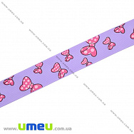 Репсовая лента с рисунком Бантики, 25 мм, Сиреневая (LEN-016570)