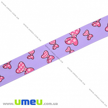 Репсова стрічка з малюнком Бантики, 25 мм, Бузкова (LEN-016570)