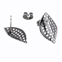 Пусеты из нерж. стали с заглушками, Листики, 18х11 мм, Темное серебро (STL-055774)