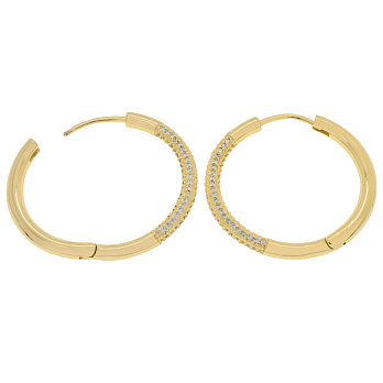 Сережки-кільця Huggie Позолота 18 kt зі стразами куб. цирконій, 35,5х33,5х3,5 мм (OSN-053108)