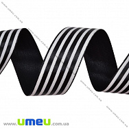 Атласна стрічка в смужку, 25 мм, Чорна (LEN-016708)