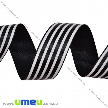 Атласная лента в полоску, 25 мм, Черная (LEN-016708)