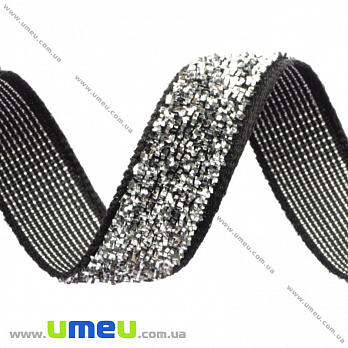 Стрічка оксамитова з люрексом, 10 мм, Чорна з сріблом (LEN-017377)