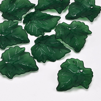 Бусины акриловые матовые, Листики, 24х23 мм, Зеленые темные (BUS-054312)