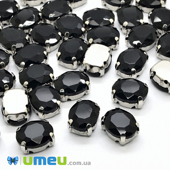 Шатон овальний 10х8 мм, Темне срібло, Чорний (KAB-037981)