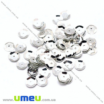 Пайетки Китай круглые граненые, 5 мм, Серебристые (PAI-013168)