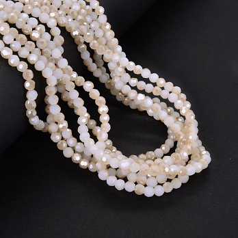 Намистини круглі грановані, 4 мм, Бежево-білі АВ (BUS-052197)