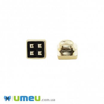 Пуговица пластиковая на ножке Квадратная, 8х8 мм, Золотисто-черная (PUG-046588)