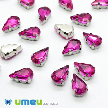 Шатон крапля 10х6 мм, Темне срібло, Малиновий (KAB-038058)