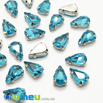Шатон крапля 10х6 мм, Темне срібло, Блакитний (KAB-040648)