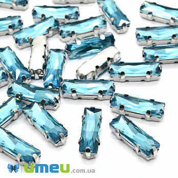 Шатон прямокутний 15х5 мм, Темне срібло, Блакитний (KAB-038013)